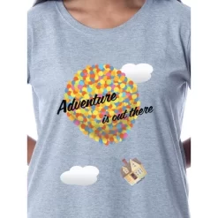 Disney Womens' Up Movie Film Adventure Is Out There Sleep Pajama Shirt Grey