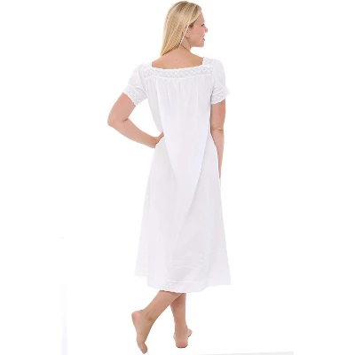 Women's Cotton Victorian Nightgown, Amelia Short Sleeve Lace Trimmed Button Up Long Vintage Night Dress Gown 1 Women's Cotton Victorian Nightgown, Amelia Short Sleeve Lace Trimmed Button Up Long Vintage Night Dress Gown