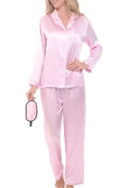 Women's Classic Satin Pajamas Lounge Set, Long Sleeve Top And Pants With Pockets, Silk Like PJs With Matching Sleep Mask -Cozy Nights Sales Store GUEST 9cba5144 e4dc 4d03 91bb 9634811b3ba6