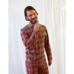 Leveret Mens Two Piece Cotton Argyle Christmas Pajamas