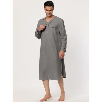 Lars Amadeus Men's Nightshirt Cotton Sleep Shirt Long Sleeves Henley Nightgown Sleepwear 1 Lars Amadeus Men's Nightshirt Cotton Sleep Shirt Long Sleeves Henley Nightgown Sleepwear