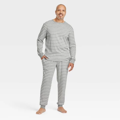 Men's Striped 100% Cotton Matching Pajama Set - Gray 3 Men's Striped 100% Cotton Matching Pajama Set - Gray - Image 3