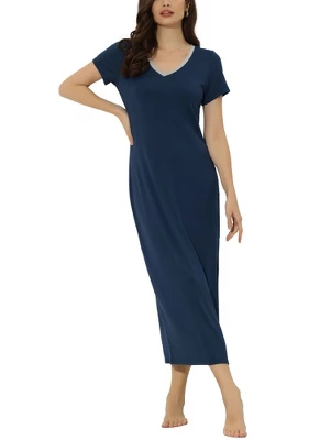 Cheibear Womens Sleepwear Long Pajama Dress With Side Slit Nightshirt Lounge Nightgown 6 Cheibear Womens Sleepwear Long Pajama Dress With Side Slit Nightshirt Lounge Nightgown - Image 6