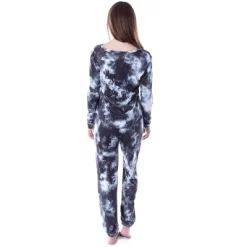 ACDC 1973 Logo Long Sleeve Womens' Rock Band Tie Dye Lounge Jogger PJ Set Black