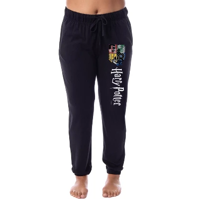 Harry Potter Womens' All Hogwarts House Crest Sleep Jogger Pajama Pants Black 3 Harry Potter Womens' All Hogwarts House Crest Sleep Jogger Pajama Pants Black - Image 3