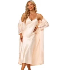 Cheibear Womens Satin Nightwear Robe And Nightgown Sets Lace Long Sleeve Bridesmaid Wedding Bride Bathrobe -Cozy Nights Sales Store GUEST a26ad5ed 9081 45d9 9196 e9c0ba0df1c4