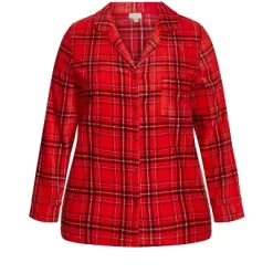 Women's Plus Size Fleece Check Sleep Top - Red | AVENUE -Cozy Nights Sales Store GUEST a39045c2 7533 4dee a5c3 76e3aaf59090