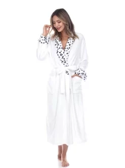 Womens Plus Leopard Print Cozy Lounge Robe - White Mark
