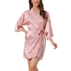 Cheibear Womens Satin Robes Pajama Bridal Party Tie Waist Mini Bathrobe -Cozy Nights Sales Store GUEST a5fcb905 d2e8 40a3 85e6 130e6c72f58e