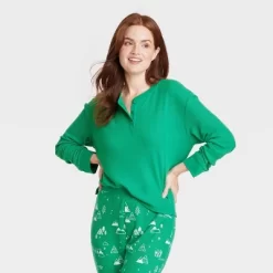 Women's Matching Family Thermal Pajama Top - Wondershop™ Green -Cozy Nights Sales Store GUEST a6442f58 85fa 42be 8bde f38f13d09415
