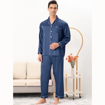 Lars Amadeus Men's Satin Sleeping Long Sleeves Shirt Pants Pajama Set 1 Lars Amadeus Men's Satin Sleeping Long Sleeves Shirt Pants Pajama Set