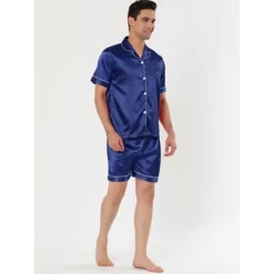Lars Amadeus Men's Short Sleeve Top And Pants Summer Satin Pajama Sets