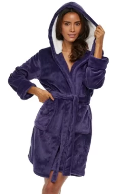 Women's Classic Plush Hooded Robe, Short Fleece Bathrobe With Hood -Cozy Nights Sales Store GUEST a8ab3d5c 0042 4617 b0bd 72d756961517