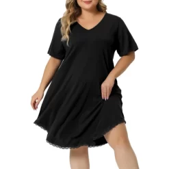 Agnes Orinda Women's Plus Size V Neck Short Sleeve Lace Trim Hem Nightgown -Cozy Nights Sales Store GUEST a8b06149 f703 4861 a9a4 31cfb971070b