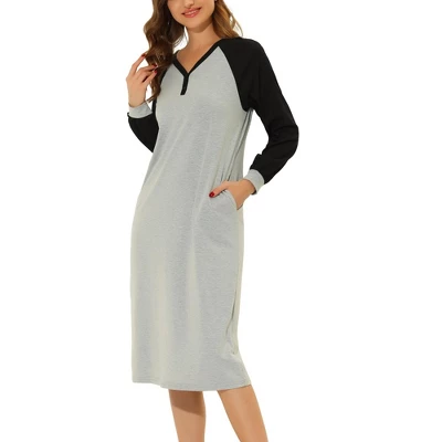 Cheibear Women's Sleepshirt Pajama Dress Long Sleeves With Pockets Henley Lounge Nightgown 5 Cheibear Women's Sleepshirt Pajama Dress Long Sleeves With Pockets Henley Lounge Nightgown - Image 5
