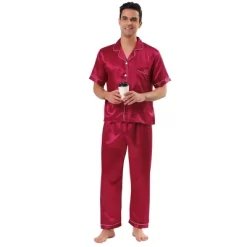 Lars Amadeus Men's Classic Satin Pajama Sets Short Sleeves Button Down Nightwear Sleepwears Loungewear Pjs -Cozy Nights Sales Store GUEST aaa8b7e7 f2b2 49bb 91c3 102b60ee5ab4