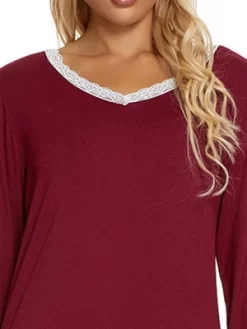 Cheibear Womens Lounge Sets V Neck Lace Nightwear With Pants Loungewear Pajamas -Cozy Nights Sales Store GUEST aad93076 0331 4902 8693 6eb987d8ffef