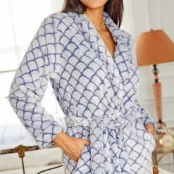 Women's Warm Soft Plush Fleece Bathrobe, Knee Length Robe, Seashell Scalloped -Cozy Nights Sales Store GUEST abb4c606 9394 4dae 9207 5f33096450b0