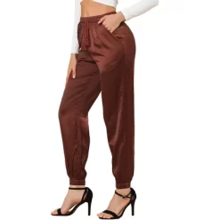 Allegra K Women's Drawstring Elastic Waist Athleisure Pants Ankle Length Satin Joggers With Pocket -Cozy Nights Sales Store GUEST acba4b44 dd1f 48c0 95c2 1dbb6274a2f7