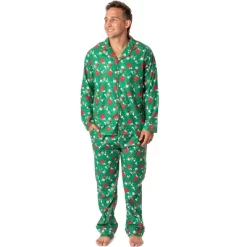 Peanuts Mens' Christmas Snoopy Charlie Brown Button Sleep Pajama Set Green -Cozy Nights Sales Store GUEST ad2a4c26 16b1 4dc8 b6d3 bcfc8d28ecd7