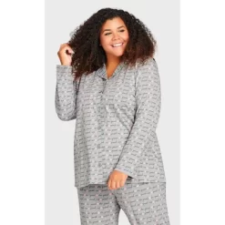 Women's Plus Size Button Through Sleep Top - Gray | AVENUE -Cozy Nights Sales Store GUEST ad5332d5 197f 45d4 bd76 e0ea4359f241