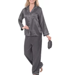 Women's Classic Satin Pajamas Lounge Set, Long Sleeve Top And Pants With Pockets, Silk Like PJs With Matching Sleep Mask -Cozy Nights Sales Store GUEST ae1fa9ce b7d0 462e b81e 092adad9c8dc
