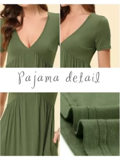 Cheibear Womens Pajama Dress Nightdress V Neck Soft Stretchy Lounge Nightgown -Cozy Nights Sales Store GUEST ae304155 5bfc 421e 8ebb d0ca0b475727