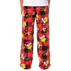 Dr. Seuss Women's The Grinch And Max Buffalo Plaid Fleece Pajama Pants