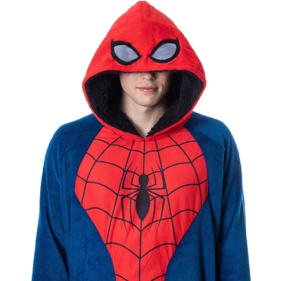Marvel Mens' Spider-Man Logo Hooded Costume Pullover Pajama Outfit Blue 1 Marvel Mens' Spider-Man Logo Hooded Costume Pullover Pajama Outfit Blue