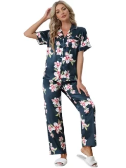 Cheibear Womens 2pcs Floral Button Down Pajama Set Nightwear Sleepwear -Cozy Nights Sales Store GUEST b1587f13 8ad9 47cc 9c80 c9a373c3cded