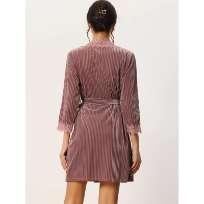 Cheibear Womens Velvet Nightgowns With Robe Lace Trim Loungewear Pajama Sets 3 Cheibear Womens Velvet Nightgowns With Robe Lace Trim Loungewear Pajama Sets - Image 3