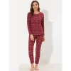 Cheibear Womens Sleepwear Pajama Long Sleeve Winter Nightwear Christmas Pj Elk Lounge Set