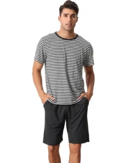 Cheibear Men's Sleepwear Short Sleeve T-Shirt With Shorts Stripe Couple Pajama Sets 11 Cheibear Men's Sleepwear Short Sleeve T-Shirt With Shorts Stripe Couple Pajama Sets -Cozy Nights Sales Store GUEST b2768f5b cab3 4499 8cc4 7df079fed1dc