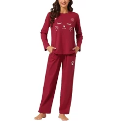 Cheibear Womens Pajama Set Nightwear Lounge Cute Cat Long Sleeve Tops With Pants Sleepwear -Cozy Nights Sales Store GUEST b2b33879 9813 4d0d ad6c 14d3aab316bd