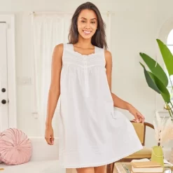 Women's Cotton Victorian Nightgown, Hannah Sleeveless Lace Trimmed Button Up Short Vintage Night Dress Gown -Cozy Nights Sales Store GUEST b42ba7b5 f3a8 432a 854f 3dfbdccecdc4