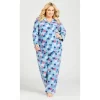 Women's Plus Size Snowflake Button Fleece Sleep Top - Blue | AVENUE