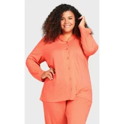 Women's Plus Size Button Print Sleep Top - Peach Spot | AVENUE -Cozy Nights Sales Store GUEST b675b6f0 2a60 4cf0 b1c4 6037f93496aa