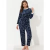 Cheibear Womens Flannel Pajama Sets Winter Cute Printed Long Sleeve Nightwear Lounge Sleepwear