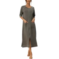 Cheibear Womens Zipper Front Housecoat With Pockets Long Robes -Cozy Nights Sales Store GUEST b84b168a 0426 4eb7 92f3 b290c2b6373a