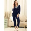Allegra K Women's Pajama Sets V Neck With Belt Tie Long Sleeve Sleepwear Soft Female Night Suit Lounge Sets