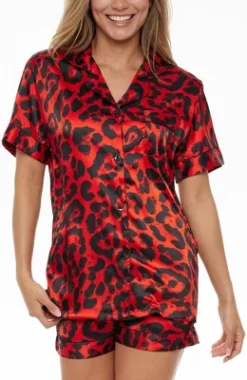 Womens Satin Pajamas Lounge Set, Silk Like Short Sleeve Top And Shorts With Pockets, Animal Prints -Cozy Nights Sales Store GUEST b87c4160 6a71 4f5a 91ee 20677b50564a