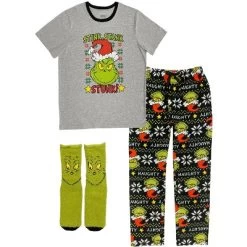 Dr. Seuss The Grinch 3 Piece Gift Pajama Set (Fleece Pants, Shirt, Socks) -Cozy Nights Sales Store GUEST b8902af7 1fbf 481c 9839 ac54c2746315