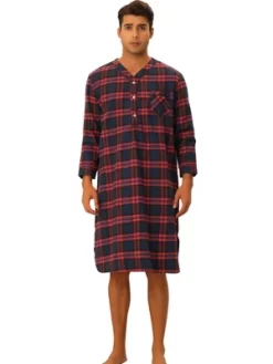 Lars Amadeus Men's V Neck Button Checked Nightshirts Pajamas -Cozy Nights Sales Store GUEST b9952774 6221 48ea 9f68 7b7629960a27