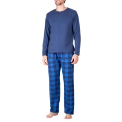 SLEEPHERO Men’s 2 Piece Pajama Set With Cotton Knit Men Pajama Pants And Long Sleeve Henley T-Shirt