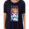 Disney Womens' Tinker Bell Pop Art Character Nightgown Sleep Pajama Shirt Black