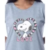 Peanuts Womens' Snoopy Love Valentine's Day Nightgown Sleep Pajama Shirt Grey