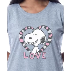 Peanuts Womens' Snoopy Love Valentine's Day Nightgown Sleep Pajama Shirt Grey
