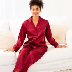 Women's Classic Satin Pajamas Lounge Set, Long Sleeve Top And Pants With Pockets, Silk Like PJs With Matching Sleep Mask -Cozy Nights Sales Store GUEST bcc4edc4 6cf2 4c13 a530 6e1627093393