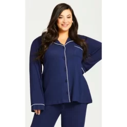 Women's Plus Size Hacci Button Plain Top - Navy | AVENUE -Cozy Nights Sales Store GUEST bd8900d6 21d2 4d1c b281 dca7751c0293