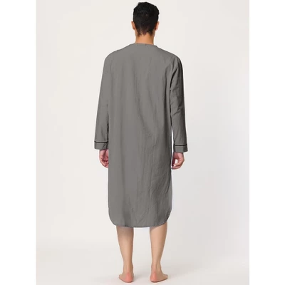 Lars Amadeus Men's Nightshirt Cotton Sleep Shirt Long Sleeves Henley Nightgown Sleepwear 3 Lars Amadeus Men's Nightshirt Cotton Sleep Shirt Long Sleeves Henley Nightgown Sleepwear - Image 3